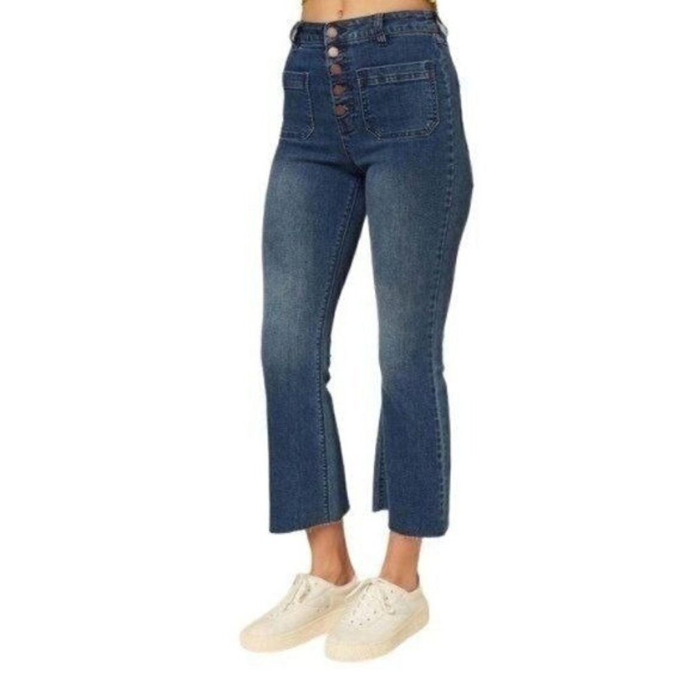 Blue Grass Wash Button-Waist Delsol Crop Jeans from O'Neill